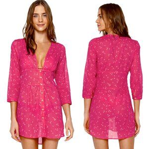 VIX Swimwear PAULA HERMANNY Brigitte pink polka-dot cotton-voile coverup Size M